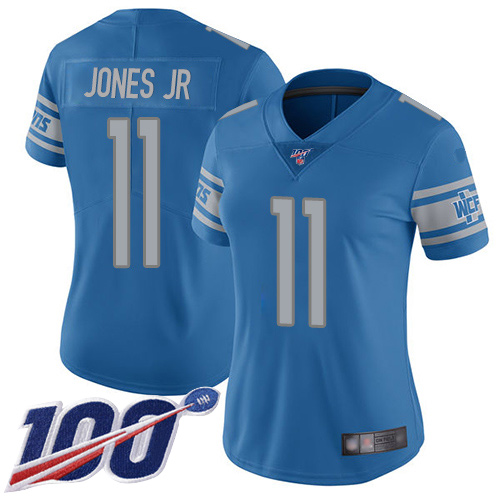 Lions #11 Marvin Jones Jr Blue Team Color Women's Stitched Football 100th Season Vapor Limited Jersey