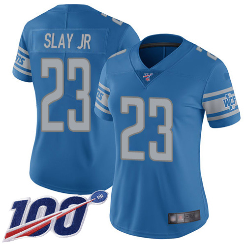 Lions #23 Darius Slay Jr Blue Team Color Women's Stitched Football 100th Season Vapor Limited Jersey