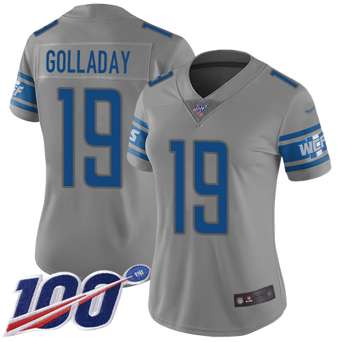 Lions #19 Kenny Golladay Gray Women's Stitched Football Limited Inverted Legend 100th Season Jersey Lions #19 Kenny Golladay Gray Women's Stitched Football Limited Inverted Legend 100th Season Jersey