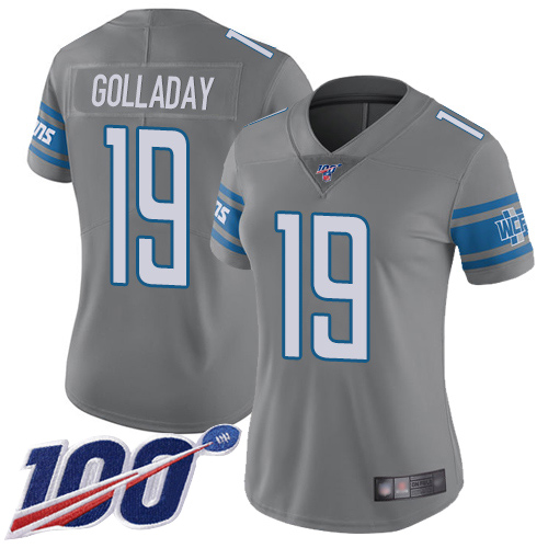 Lions #19 Kenny Golladay Gray Women's Stitched Football Limited Rush 100th Season Jersey