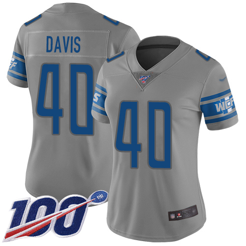 Lions #40 Jarrad Davis Gray Women's Stitched Football Limited Inverted Legend 100th Season Jersey Lions #40 Jarrad Davis Gray Women's Stitched Football Limited Inverted Legend 100th Season Jersey