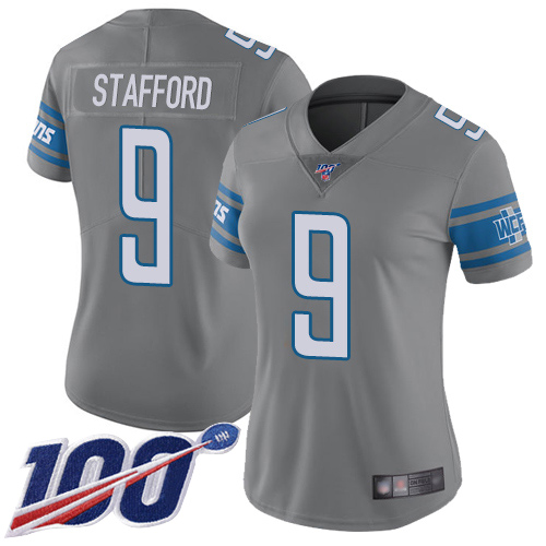 Lions #9 Matthew Stafford Gray Women's Stitched Football Limited Rush 100th Season Jersey Lions #9 Matthew Stafford Gray Women's Stitched Football Limited Rush 100th Season Jersey