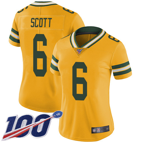 Packers #6 JK Scott Gold Women's Stitched Football Limited Inverted Legend 100th Season Jersey
