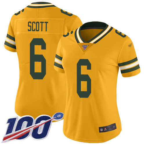 Packers #6 JK Scott Yellow Women's Stitched Football Limited Rush 100th Season Jersey