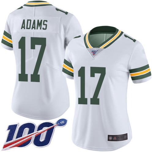 Packers #17 Davante Adams White Women's Stitched Football 100th Season Vapor Limited Jersey