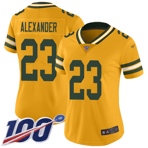 Packers #23 Jaire Alexander Gold Women's Stitched Football Limited Inverted Legend 100th Season Jersey Packers #23 Jaire Alexander Gold Women's Stitched Football Limited Inverted Legend 100th Season Jersey