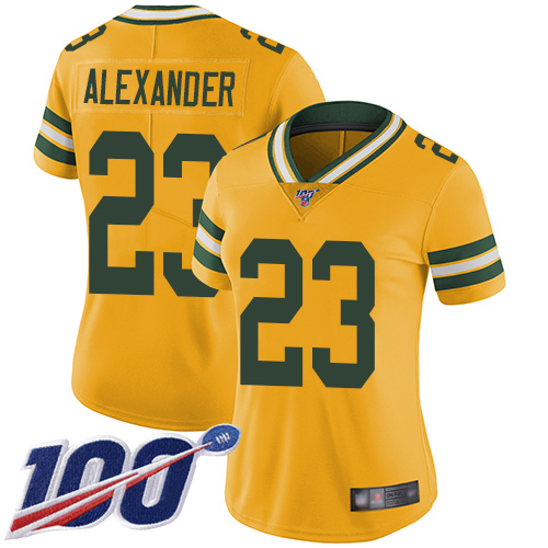 Packers #23 Jaire Alexander Yellow Women's Stitched Football Limited Rush 100th Season Jersey Packers #23 Jaire Alexander Yellow Women's Stitched Football Limited Rush 100th Season Jersey
