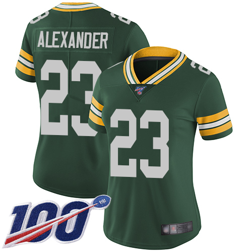 Packers #23 Jaire Alexander Green Team Color Women's Stitched Football 100th Season Vapor Limited Jersey