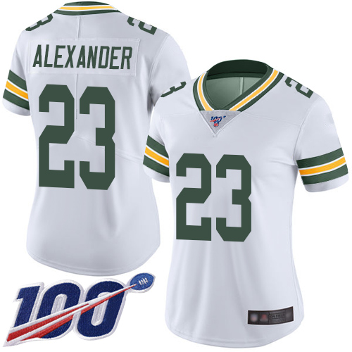 Packers #23 Jaire Alexander White Women's Stitched Football 100th Season Vapor Limited Jersey