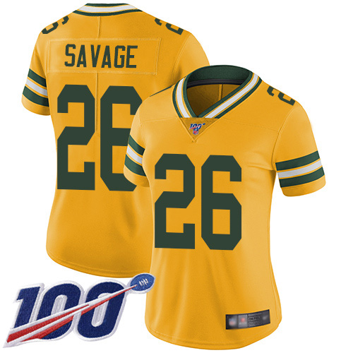 Packers #26 Darnell Savage Jr. Yellow Women's Stitched Football Limited Rush 100th Season Jersey