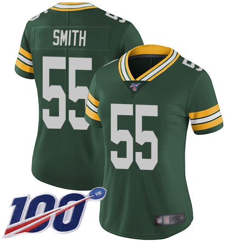 Packers #55 Za'Darius Smith Green Team Color Women's Stitched Football 100th Season Vapor Limited Jersey