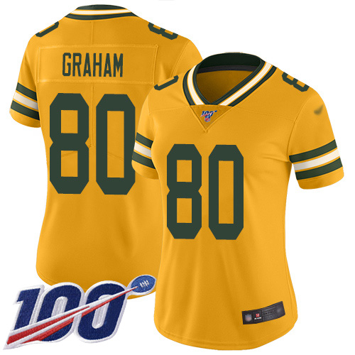 Packers #80 Jimmy Graham Gold Women's Stitched Football Limited Inverted Legend 100th Season Jersey