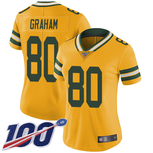 Packers #80 Jimmy Graham Yellow Women's Stitched Football Limited Rush 100th Season Jersey