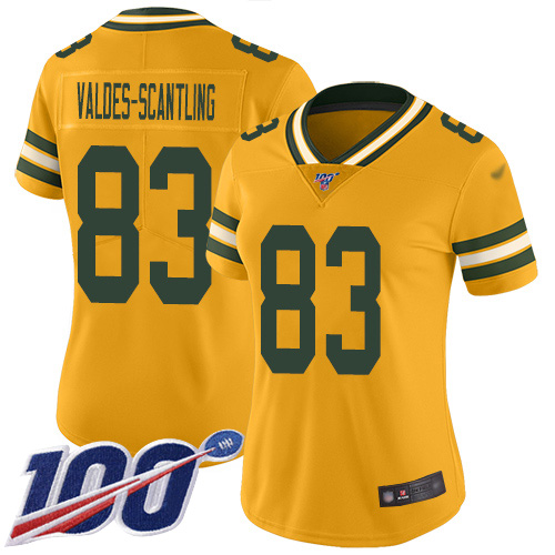 Packers #83 Marquez Valdes-Scantling Gold Women's Stitched Football Limited Inverted Legend 100th Season Jersey