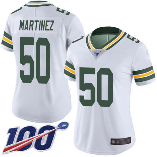 Packers #50 Blake Martinez White Women's Stitched Football 100th Season Vapor Limited Jersey