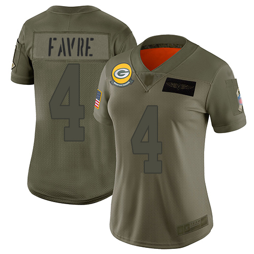 Packers #4 Brett Favre Camo Women's Stitched Football Limited 2019 Salute to Service Jersey