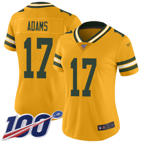 Packers #17 Davante Adams Gold Women's Stitched Football Limited Inverted Legend 100th Season Jersey
