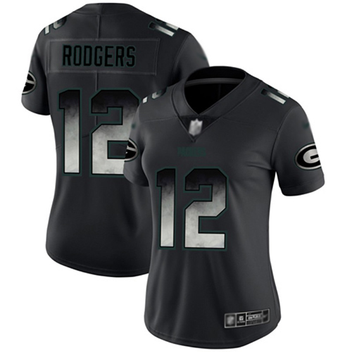 Packers #12 Aaron Rodgers Black Women's Stitched Football Vapor Untouchable Limited Smoke Fashion Jersey
