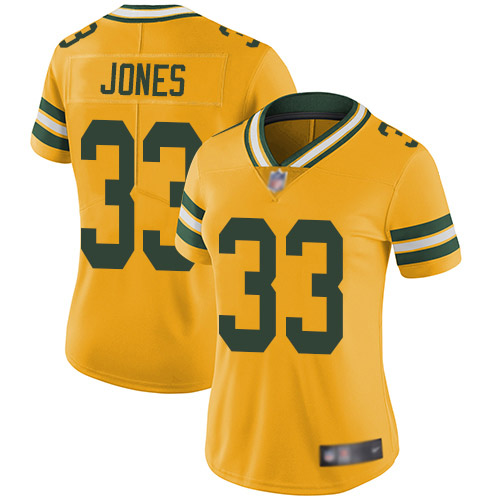 Packers #33 Aaron Jones Yellow Women's Stitched Football Limited Rush Jersey