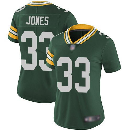 Packers #33 Aaron Jones Green Team Color Women's Stitched Football Vapor Untouchable Limited Jersey