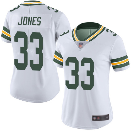 Packers #33 Aaron Jones White Women's Stitched Football Vapor Untouchable Limited Jersey