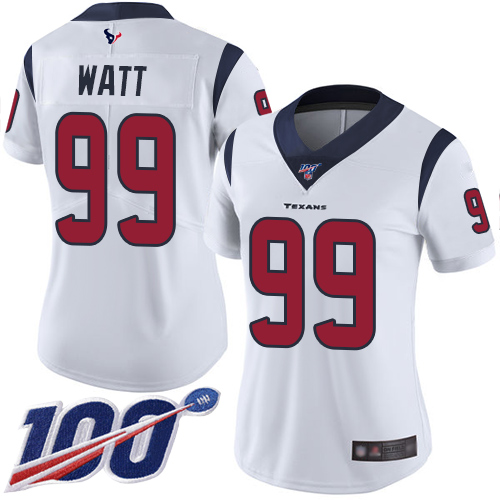 Texans #99 J.J. Watt White Women's Stitched Football 100th Season Vapor Limited Jersey