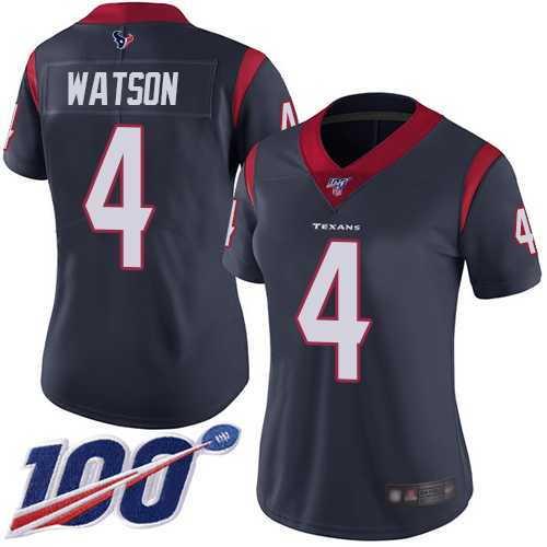 Texans #4 Deshaun Watson Navy Blue Team Color Women's Stitched Football 100th Season Vapor Limited Jersey Texans #4 Deshaun Watson Navy Blue Team Color Women's Stitched Football 100th Season Vapor Limited Jersey