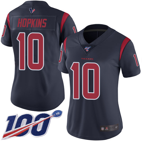 Texans #10 DeAndre Hopkins Navy Blue Women's Stitched Football Limited Rush 100th Season Jersey