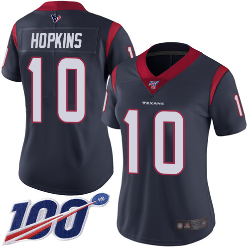 Texans #10 DeAndre Hopkins Navy Blue Team Color Women's Stitched Football 100th Season Vapor Limited Jersey