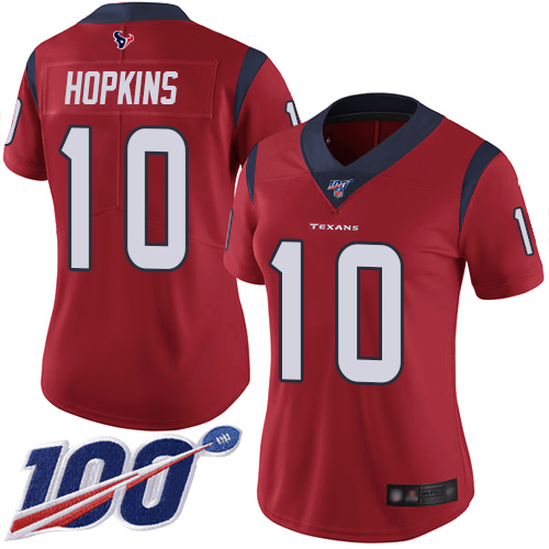 Texans #10 DeAndre Hopkins Red Alternate Women's Stitched Football 100th Season Vapor Limited Jersey Texans #10 DeAndre Hopkins Red Alternate Women's Stitched Football 100th Season Vapor Limited Jersey