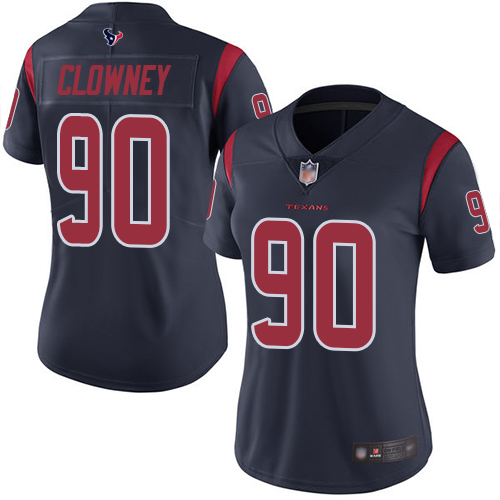 Texans #90 Jadeveon Clowney Navy Blue Women's Stitched Football Limited Rush Jersey