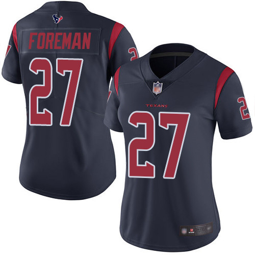 Texans #27 D'Onta Foreman Navy Blue Women's Stitched Football Limited Rush Jersey
