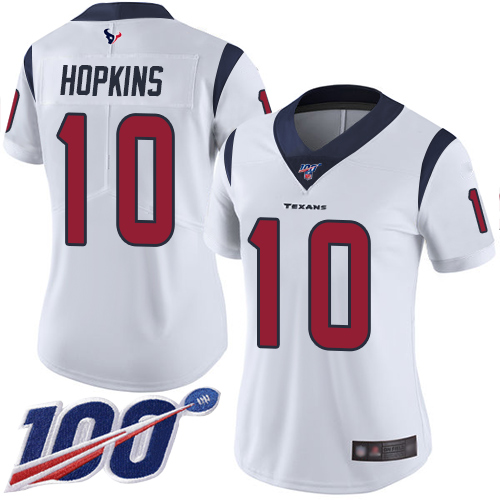 Texans #10 DeAndre Hopkins White Women's Stitched Football 100th Season Vapor Limited Jersey