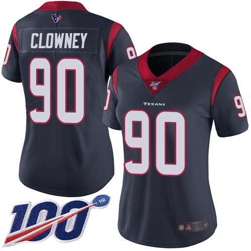 Texans #90 Jadeveon Clowney Navy Blue Team Color Women's Stitched Football 100th Season Vapor Limited Jersey