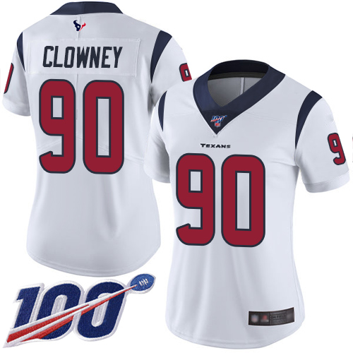 Texans #90 Jadeveon Clowney White Women's Stitched Football 100th Season Vapor Limited Jersey