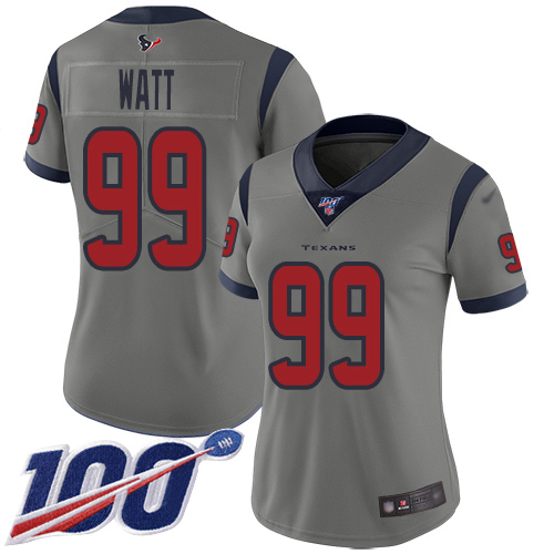 Texans #99 J.J. Watt Gray Women's Stitched Football Limited Inverted Legend 100th Season Jersey Texans #99 J.J. Watt Gray Women's Stitched Football Limited Inverted Legend 100th Season Jersey