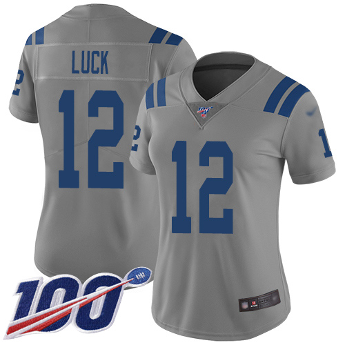 Colts #12 Andrew Luck Gray Women's Stitched Football Limited Inverted Legend 100th Season Jersey