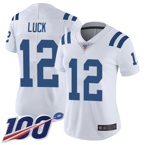 Colts #12 Andrew Luck White Women's Stitched Football 100th Season Vapor Limited Jersey Colts #12 Andrew Luck White Women's Stitched Football 100th Season Vapor Limited Jersey