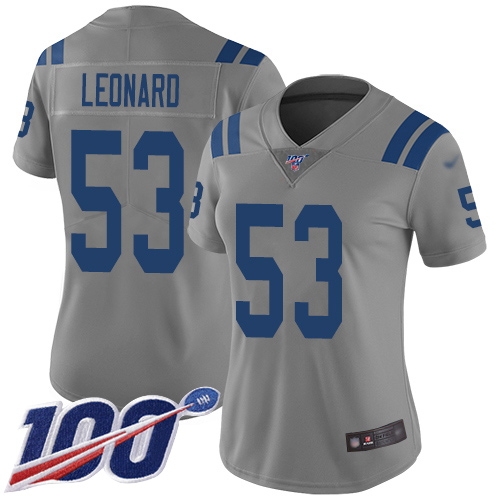 Colts #53 Darius Leonard Gray Women's Stitched Football Limited Inverted Legend 100th Season Jersey