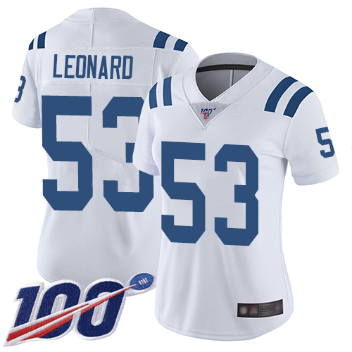 Colts #53 Darius Leonard White Women's Stitched Football 100th Season Vapor Limited Jersey