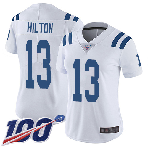 Colts #13 T.Y. Hilton White Women's Stitched Football 100th Season Vapor Limited Jersey