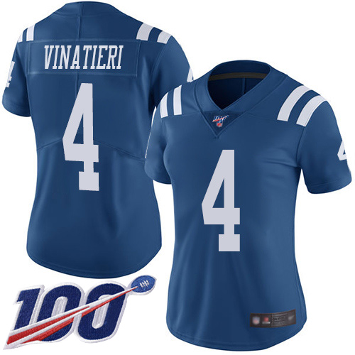 Colts #4 Adam Vinatieri Royal Blue Women's Stitched Football Limited Rush 100th Season Jersey Colts #4 Adam Vinatieri Royal Blue Women's Stitched Football Limited Rush 100th Season Jersey
