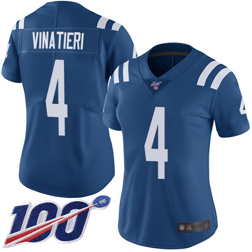 Colts #4 Adam Vinatieri Royal Blue Team Color Women's Stitched Football 100th Season Vapor Limited Jersey Colts #4 Adam Vinatieri Royal Blue Team Color Women's Stitched Football 100th Season Vapor Limited Jersey