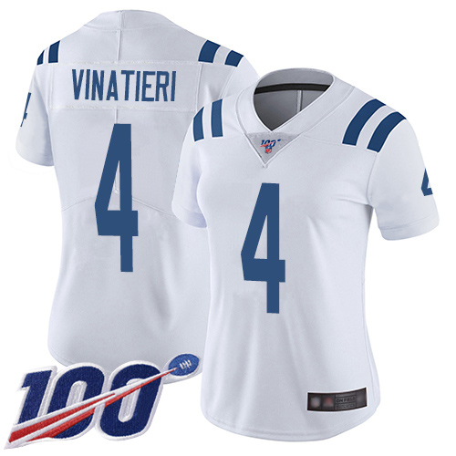 Colts #4 Adam Vinatieri White Women's Stitched Football 100th Season Vapor Limited Jersey