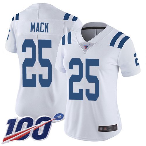 Colts #25 Marlon Mack White Women's Stitched Football 100th Season Vapor Limited Jersey