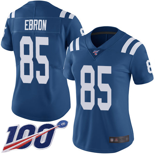 Colts #85 Eric Ebron Royal Blue Team Color Women's Stitched Football 100th Season Vapor Limited Jersey