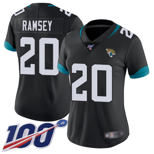 Jaguars #20 Jalen Ramsey Black Team Color Women's Stitched Football 100th Season Vapor Limited Jersey