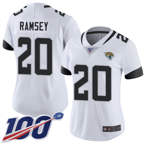 Jaguars #20 Jalen Ramsey White Women's Stitched Football 100th Season Vapor Limited Jersey