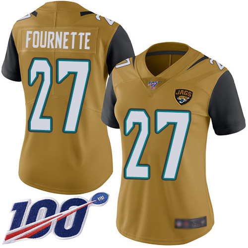 Jaguars #27 Leonard Fournette Gold Women's Stitched Football Limited Rush 100th Season Jersey