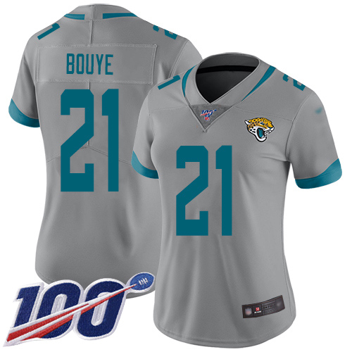 Jaguars #21 A.J. Bouye Silver Women's Stitched Football Limited Inverted Legend 100th Season Jersey